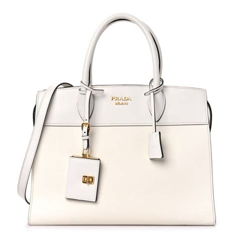 prada bibliotheque saffiano city baltico white|PRADA Saffiano City Calfskin Bibliothèque Top Handle White .